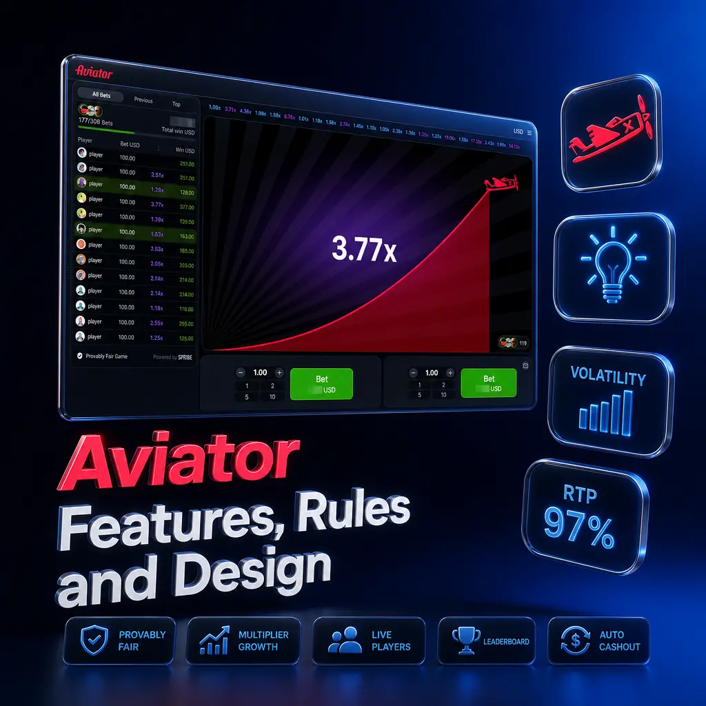 Aviator crash game on 1win: red biplane, rising multiplier, cockpit-style interface with dark background and orange accents