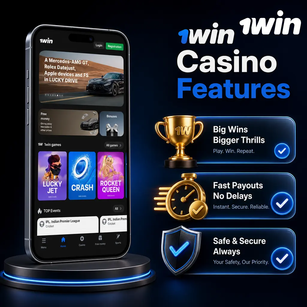 1win Casino features: Curacao license, mobile app, 15-min crypto payouts, VIP cashback, 24/7 support, and SSL security