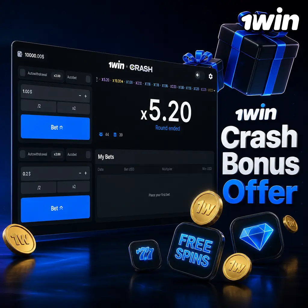 1win Crash bonus: 500% up to $2,800 plus 500 free spins on your first four deposits, 600% for crypto payments.