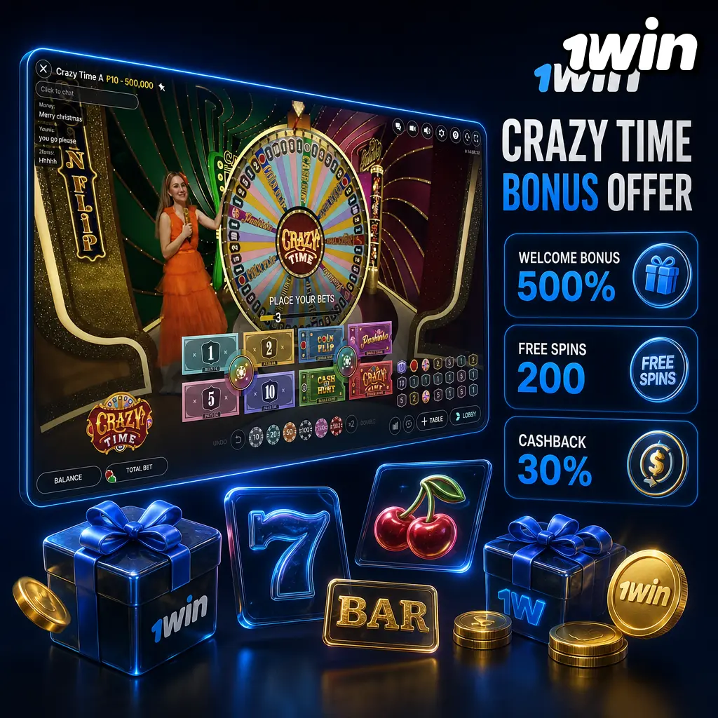 1win Crazy Time bonus offer: up to 500% deposit match, 2,800 USD, and 500 free spins for new players