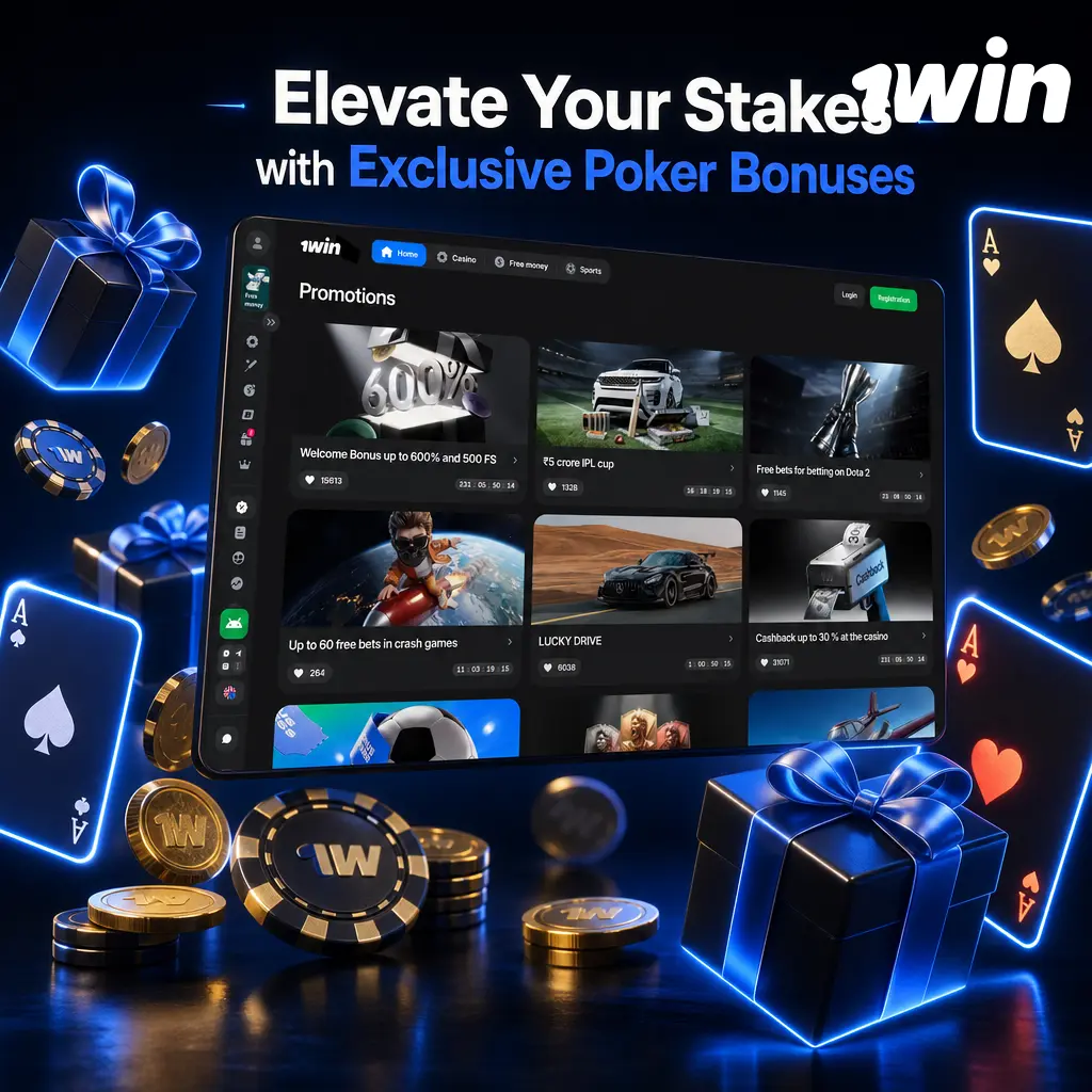 1win welcome bonus for poker: up to 500% match, 600% via crypto, plus 500 free spins on first four deposits.