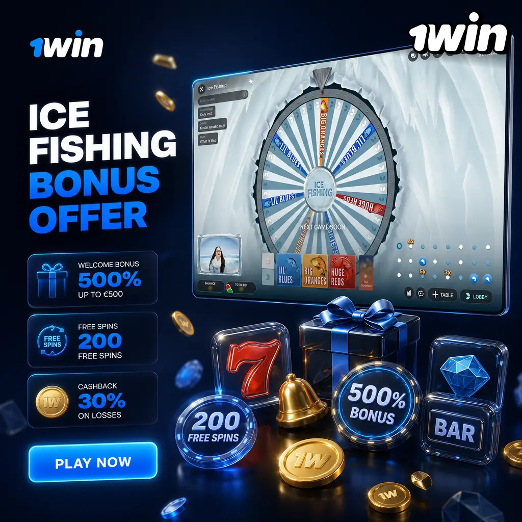 1win Ice Fishing bonus: 500% match up to $2,800 plus 500 free spins on your first four deposits