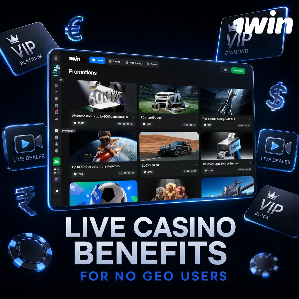 Live casino for No Geo users: multi-currency wallets, fast UPI/crypto deposits, 24/7 tables, low stakes from 10 INR.