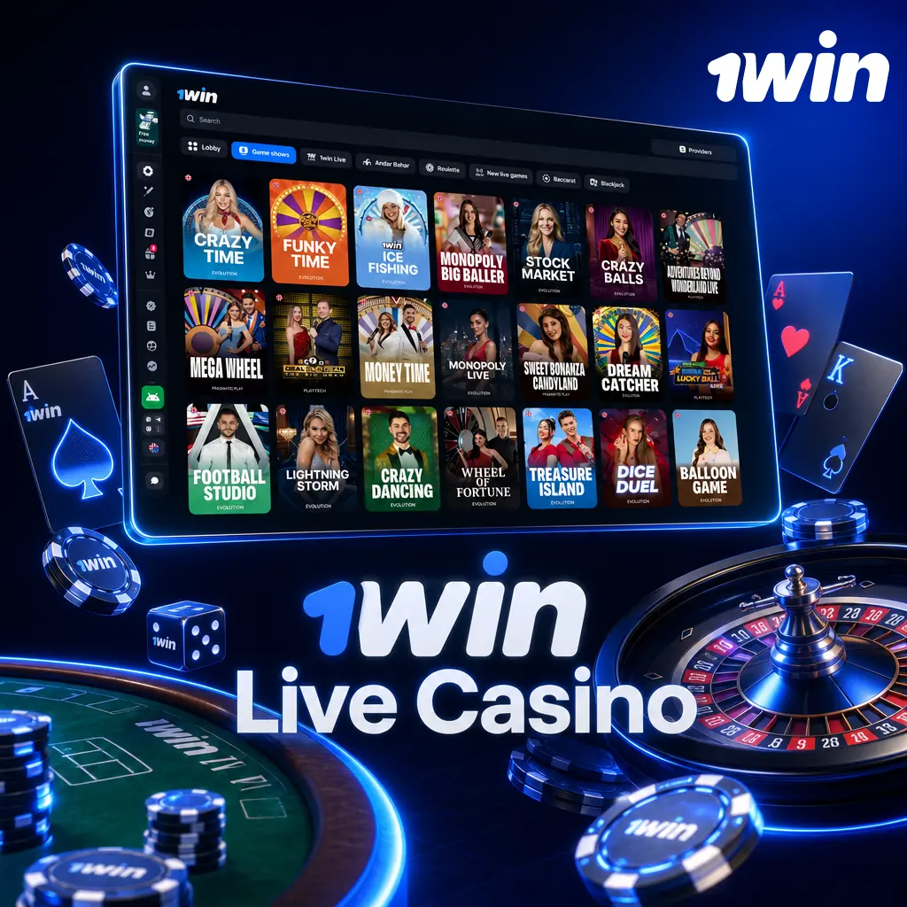 Live dealer casino games at 1win, including roulette, blackjack, baccarat, and Crazy Time streamed from real studios