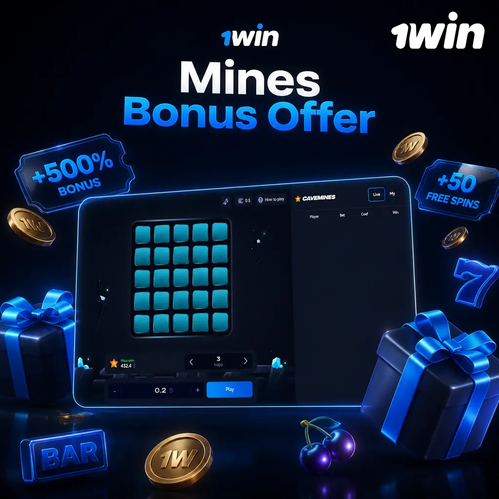 1win Mines bonus offer: 500% up to $2,800 plus 500 free spins for new players on their first four deposits