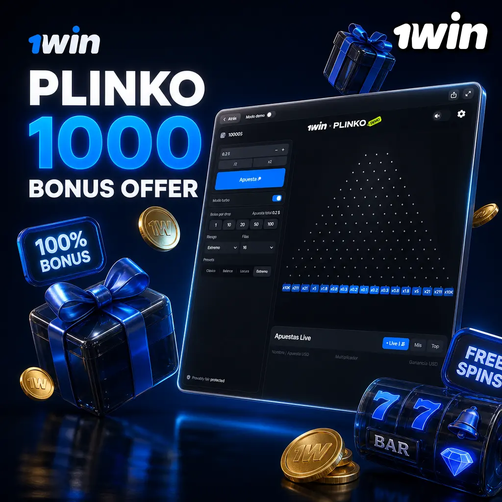 1win Plinko 1000 welcome bonus: match deposit offer plus free spins for new players on card or crypto deposits