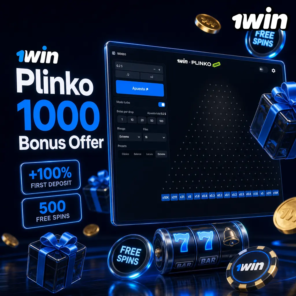 1win Plinko 1000 welcome bonus: up to 600% deposit match plus 500 free spins on your first four deposits.