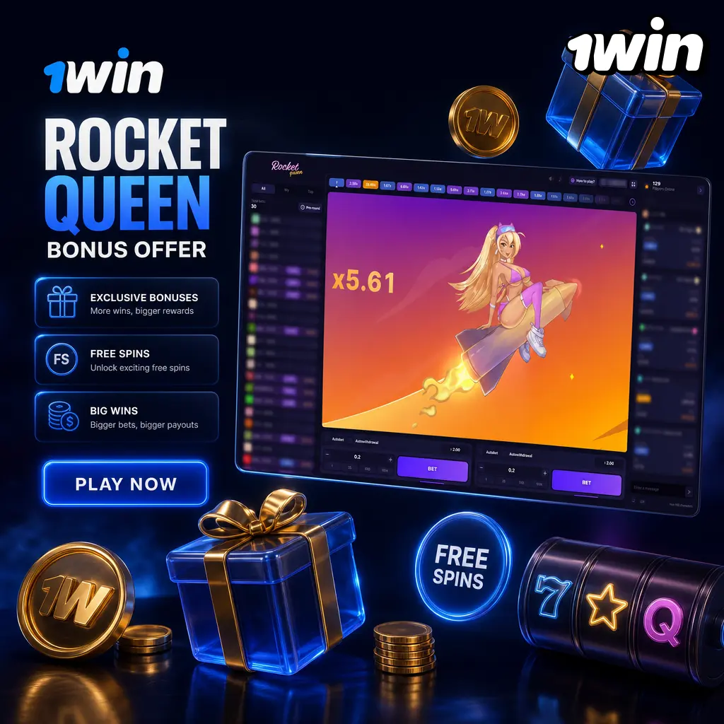 1win Rocket Queen bonus offer: 500% deposit match up to 180,000 INR plus 500 free spins for new players
