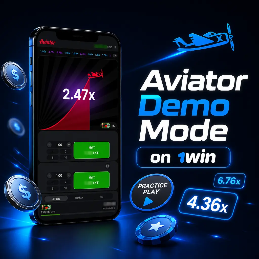 Aviator demo mode on 1win with 1,000 free credits to practice auto cash out and multiplier rounds risk-free