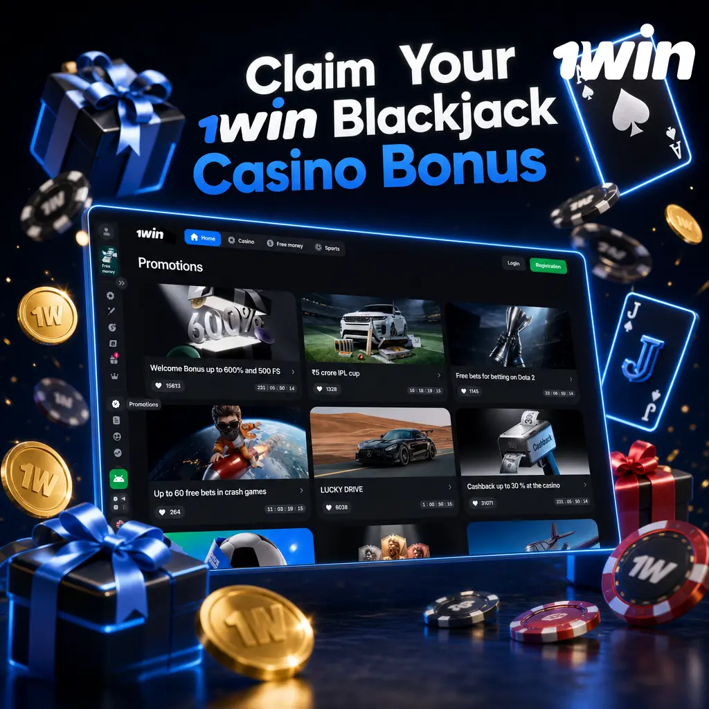 1win Blackjack casino bonus: up to $2,800 plus 500 free spins on your first four deposits, no code needed.