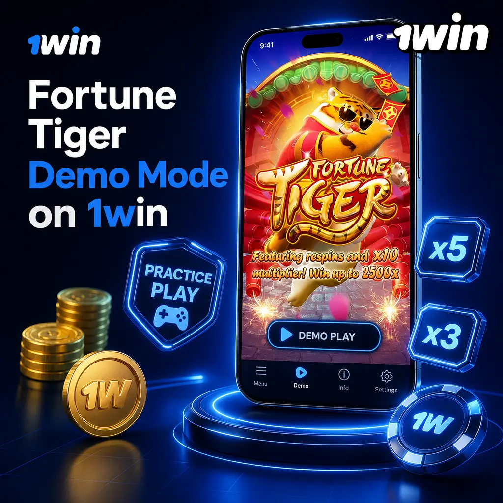 Fortune Tiger demo mode on 1win with virtual credits, tiger wild feature, and multiplier respins for risk-free play