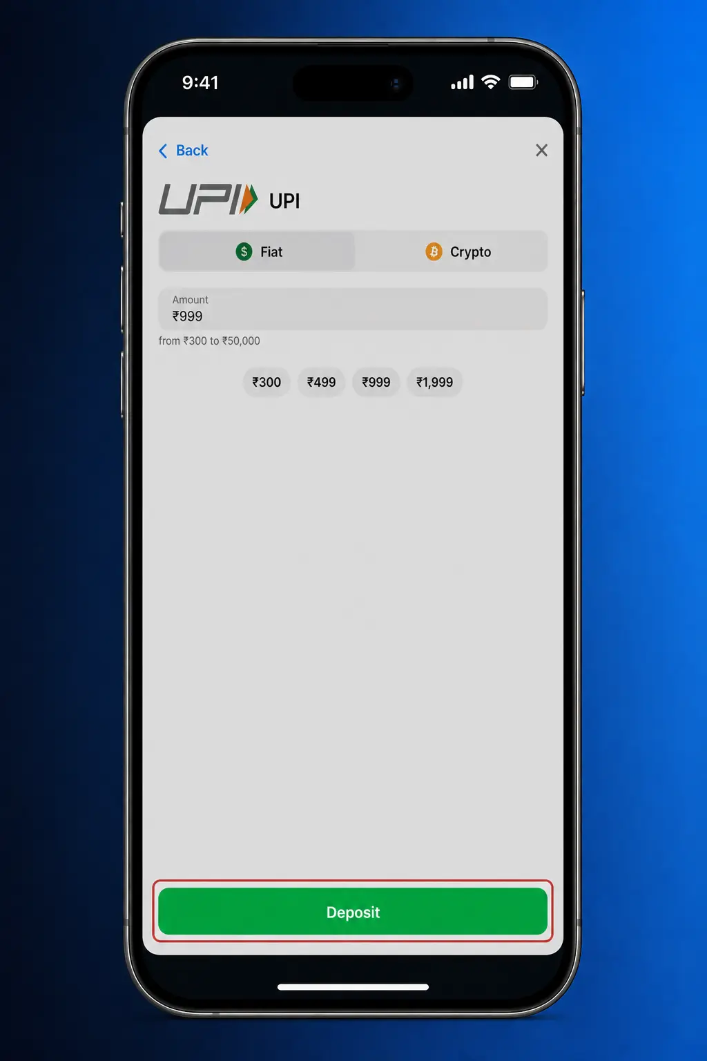Step-by-step guide showing how to deposit funds on 1win using payment methods like UPI, Crypto, or Bank Transfer