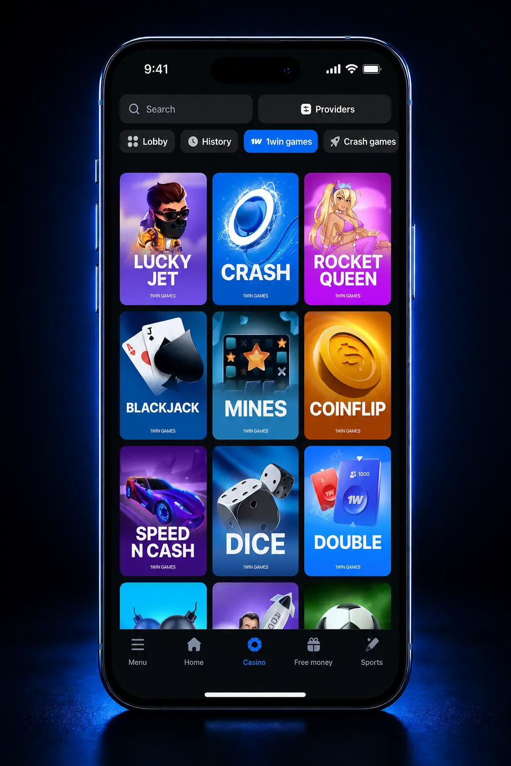 Step-by-step guide screenshot showing how to log in, select slots, and spin games on 1win