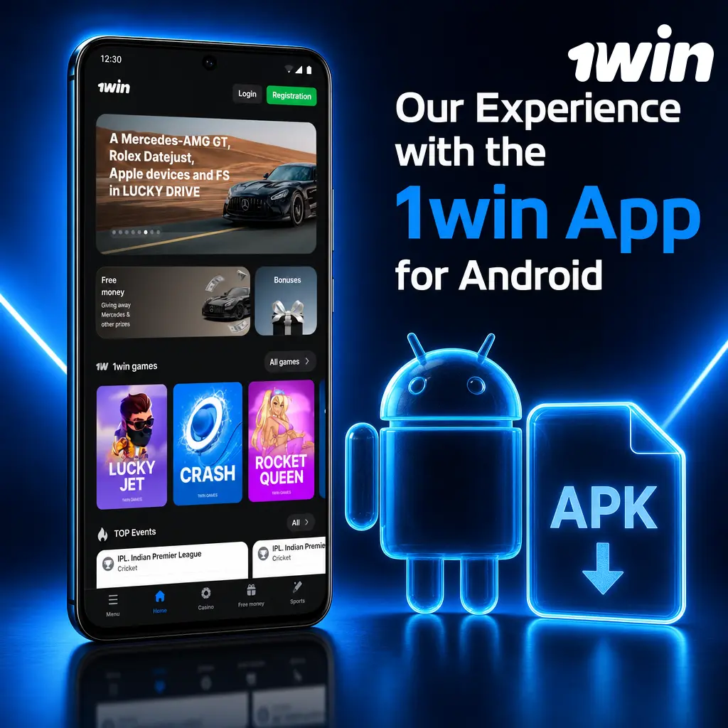 1win Android app APK download and installation guide showing minimum device requirements and update steps.