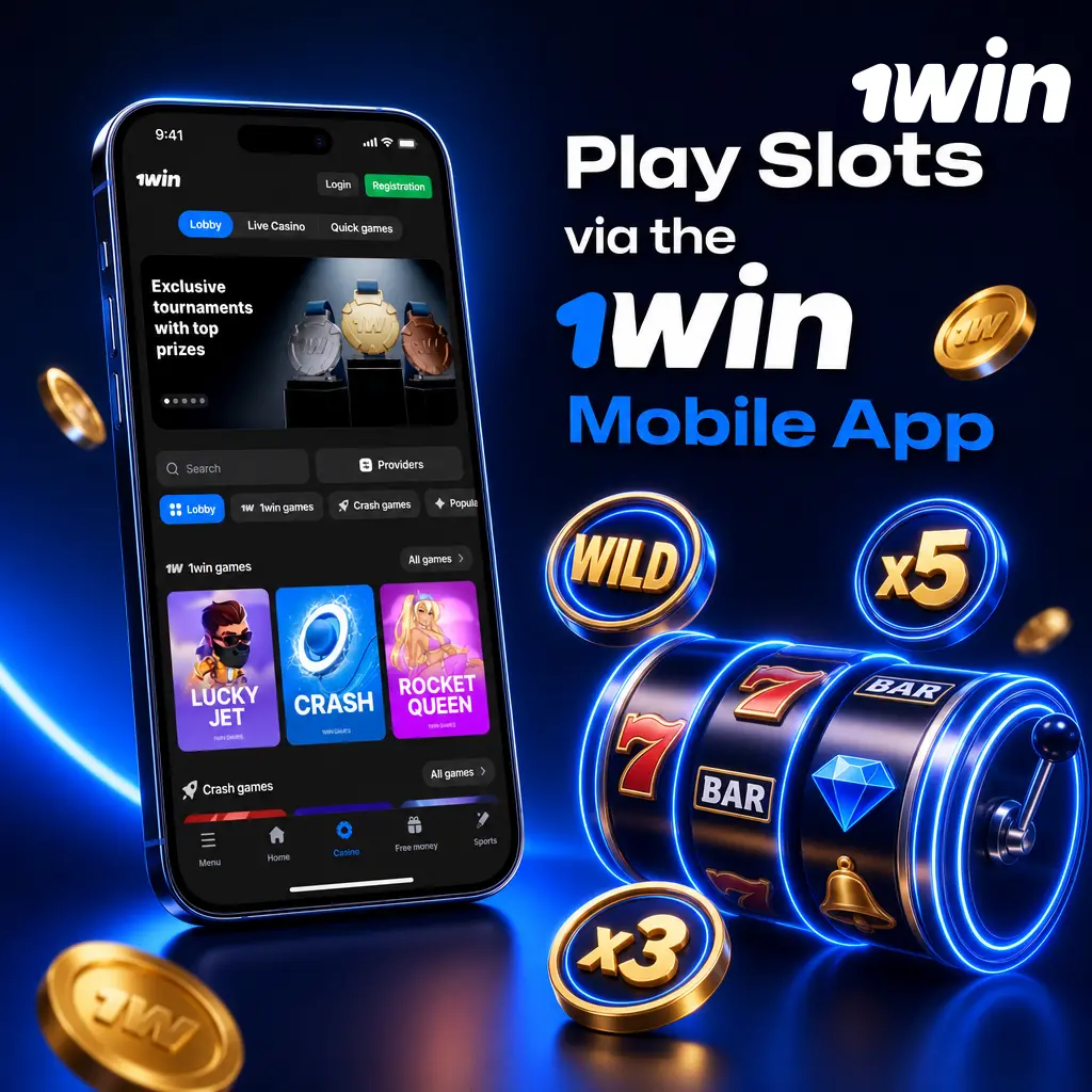 1win mobile app screen showing the slot lobby with categories, search bar, and touch-friendly navigation for Android and iOS.