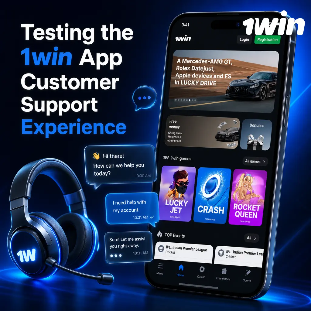 1win app customer support test showing live chat, email, Telegram, and FAQ options with fast 24/7 response times