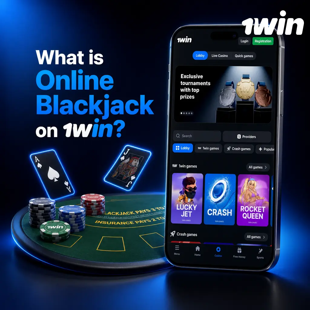 Online Blackjack card game on 1win platform showing dealer and player hands during gameplay